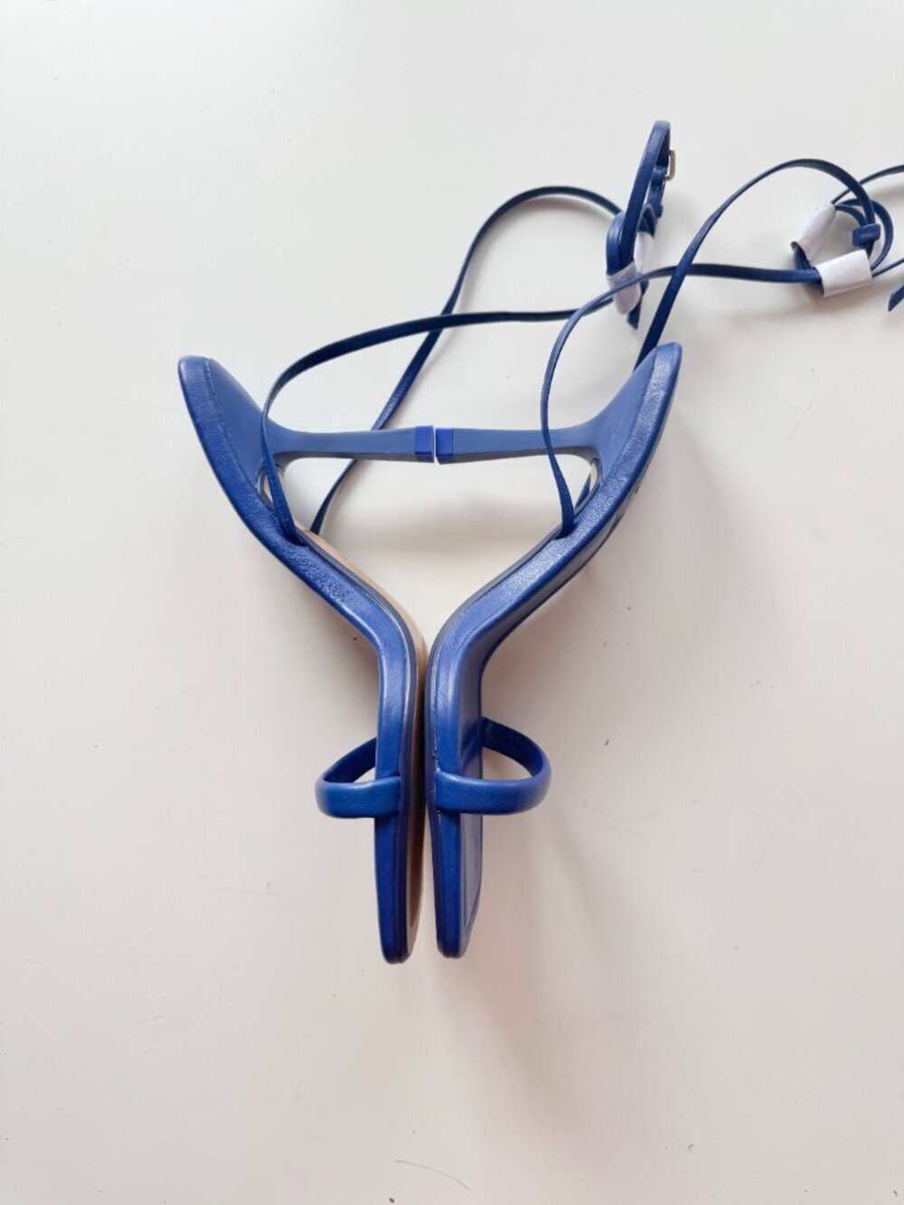 NWOT ZARA Blue Leather Square Toe Strappy High Heel Wraparound Sandals, Size 35 - Picture 11 of 14